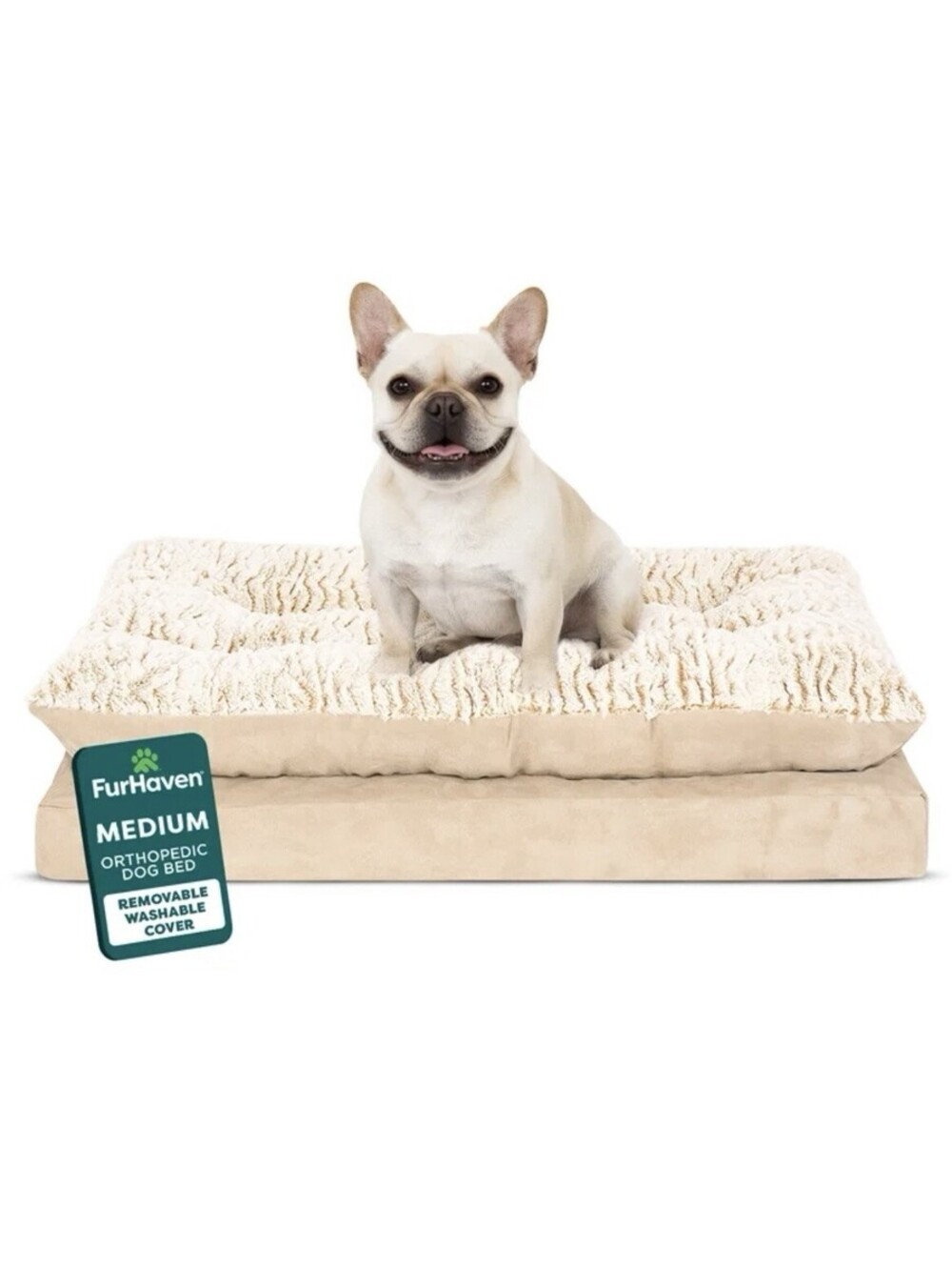 FurHaven Medium Orthopedic Dog Cat Bed Faux Fur Suede 30x20 Taupe Washable